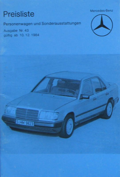 Mercedes-Benz Modelprogram Pricelist 1984 Carbrochure (10208)